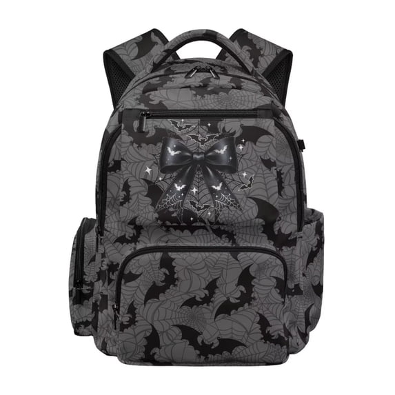 HUISEFOR Black Bat Bow Backpack for School Kids 17 Inch Large Capacity Backpack with Adjustable Shoulder Strap, Lightweight College Students Backpacks Comfortable Laptop Bags Age 6-18