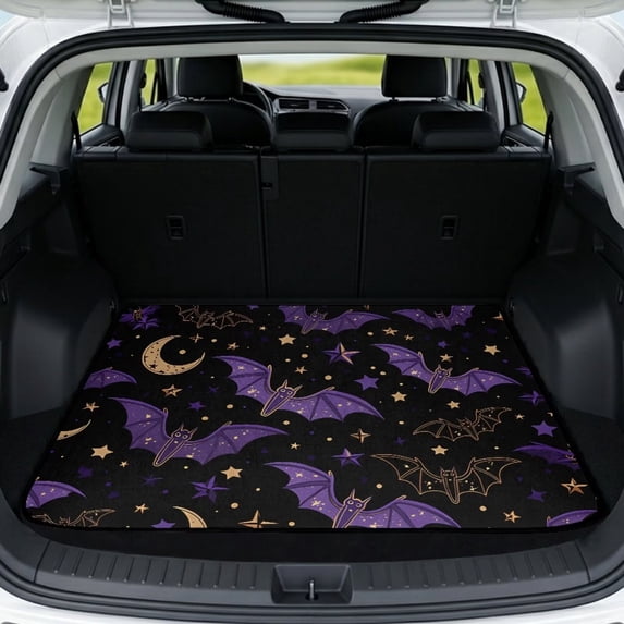 HUISEFOR Black and Purple Bat Car Trunk Mat 29" x 39" Halloween Design Cargo Mat Rear Trunk Liner Scratchproof Cars Accessories Full Protection Suitable for Most Cars SUV