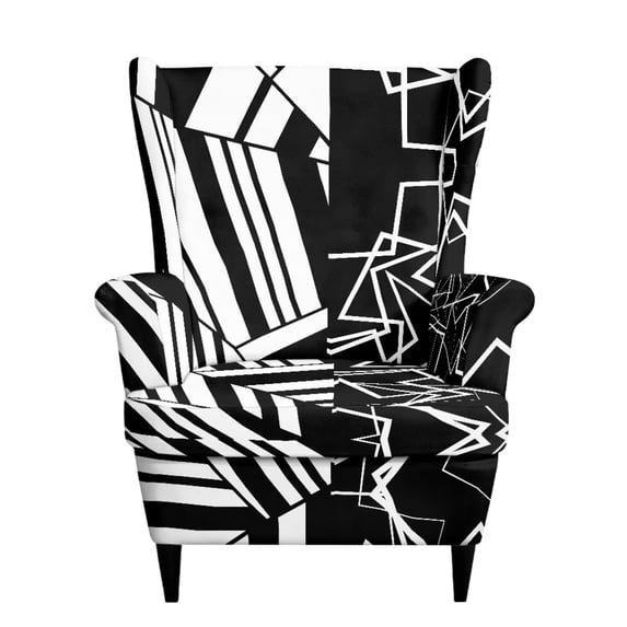 HUISEFOR Black White Geometric Wingback Chair Covers, Stretch Wing Chair Slipcovers, Full Protection, Anti‑Slip & Wear‑Resistant, Stretchable, for Living Room Wingback Sofa Chair