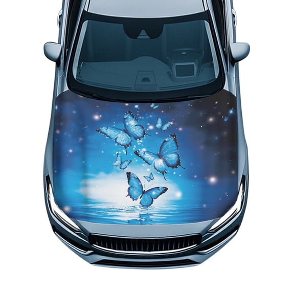 HUISEFOR Blue Butterflies Car Hood Cover All-Season Protection Car Hood Cover Protector Soft Cars Accessories Exterior Can be Washed for Most Sedan Small SUV