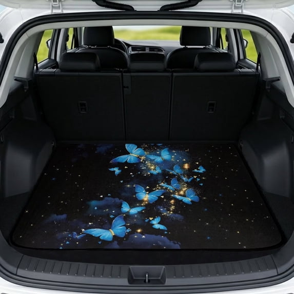 HUISEFOR Blue Butterflies Car Trunk Mat 29" x 39" Non-Slip Anti-Scratch All Weather Trunk Protection Cargo Liner Easy To Clean Suitable for Most Car Models