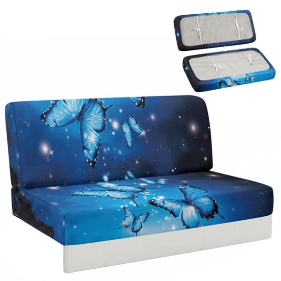 HUISEFOR Blue Butterfly RV Couch Covers for Sofa Bed Non-Slip Stretch RV Jackknife Sofa Covers, Backrest & Seat Covers, Scratch-Proof, Easy To Intsall, Pet & Kid Friendly