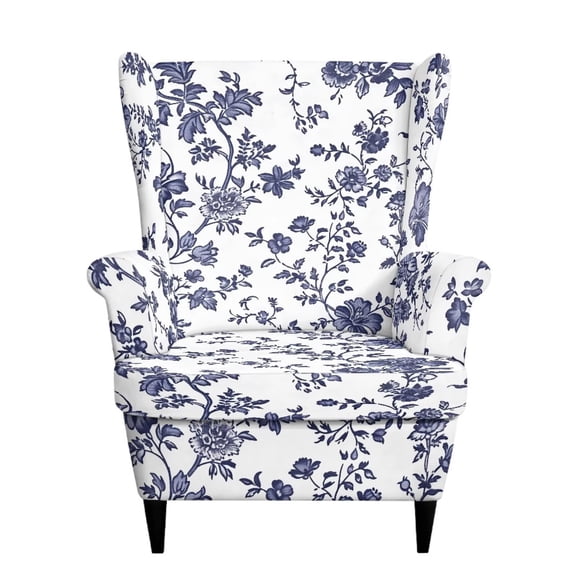 HUISEFOR Blue Vintage Floral Wing Chair Slipcovers, Stretch Wingback Armchair Slipcover, Armchair Protector, Wrinkle Resistant, Breathable & Comfortable, Furniture Protector for Living Room