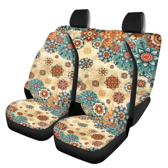 HUISEFOR Boho Floral Car Seat Cover Set 4 Pack Breathable Front and Back Seat Covers Protectors Fashion Car Interior Accessories Elastic Universal Fit for Most Sedan SUVs