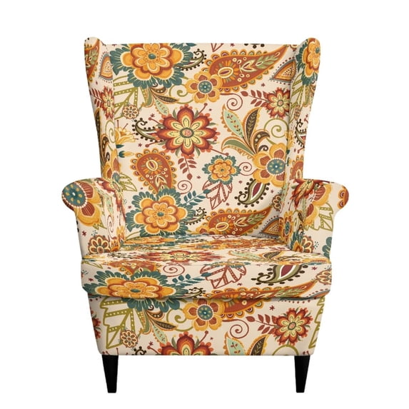 HUISEFOR Boho Floral Wing Chair Slipcovers, Stretch Wingback Armchair Slipcover, Armchair Protector, Breathable & Comfortable, Anti‑Slip, for Living Room Wingback Sofa Chair