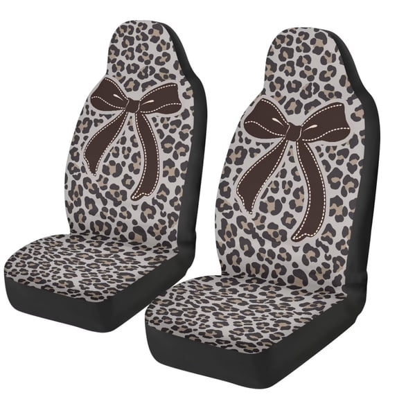 HUISEFOR Bow Leopard Print Car Seat Covers 2 Pack Breathable Elastic Car Seat Covers Protector, Comfortable, Easy to Installation, Fashion, Universal Fit for SUV Truck Sedan