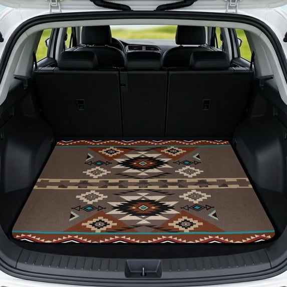 HUISEFOR Brown Aztec Car Trunk Mat 29" x 39" Universal Non-Slip Cargo Mat Rear Trunk Liner Scratchproof Cars Accessories Full Protection Suitable for Most Cars SUV