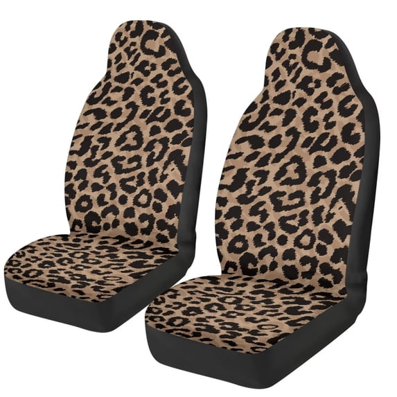 HUISEFOR Brown Leopard Print Car Seat Cover Elastic Polyester Soft Car Front Seat Covers Breathable Cars Accessories Comfortable Universal Fit for Most Sedan SUV
