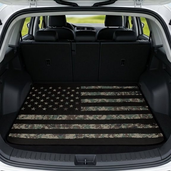 HUISEFOR Camo American Flag Car Trunk Mat 29" x 39" Full Protection All Weather Trunk Protection Cargo Liner Non-Slip Easy Installation Universal for Cars SUV