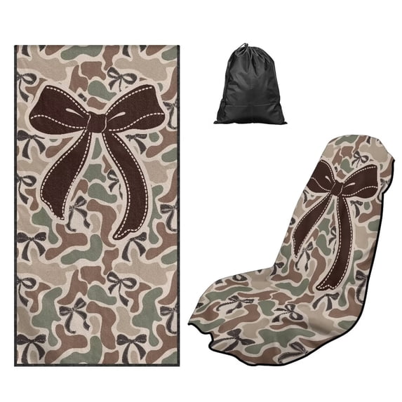 HUISEFOR Camo Bow Car Towel Seat Cover 1Pack Soft Comfortable Car Seat Cover Protector, with Storage Bag, Easy to Store, for Cars, Trucks, Sedans, Vans, SUVs