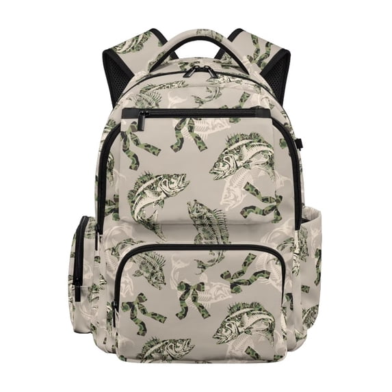 HUISEFOR Camo Fish Bow School Backpack for Girls 17 Inch Large Capacity Bookbag with Front Zipper, Lightweight School Bag Casual College Students Backpacks Comfortable Laptop Bags