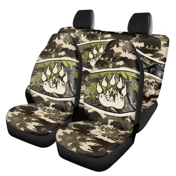 HUISEFOR Camo Hunting Car Seat Cover Set Elastic Anti Slip Front and Back Split Bench Protector Breathable Interior Auto Accessories Universal Fit for Most Sedan SUVs