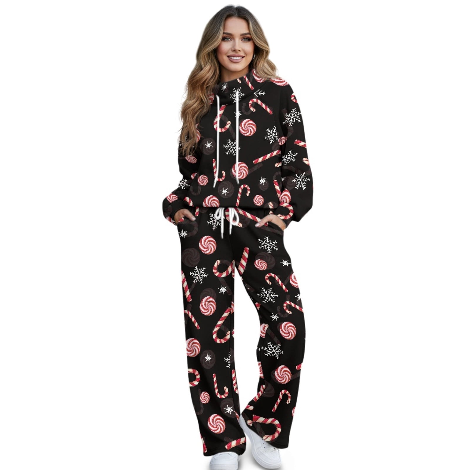 HUISEFOR Candy Cane Snowflake Womens 2 Piece Sweatsuit Sets, Matching ...