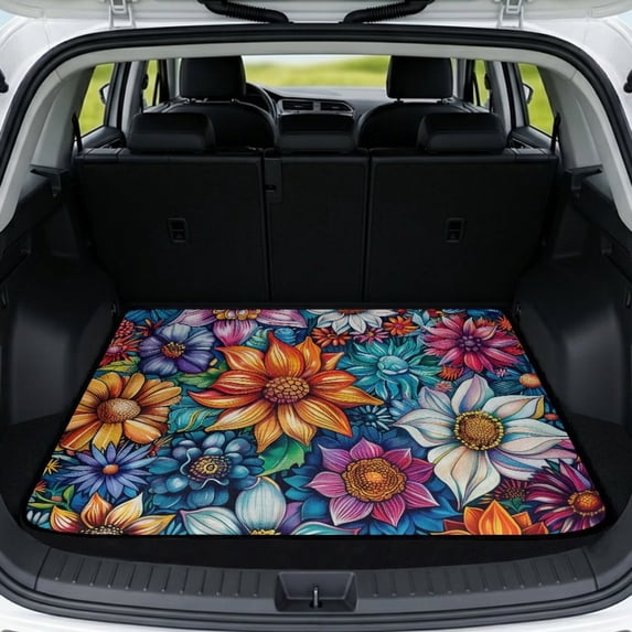HUISEFOR Car Trunk Mat 29" x 39" Cargo Mat Rear Trunk Liner Anti-Scratch Cars Accessories Full Protection Universal Fit for Most Vehicle, Boho Flower