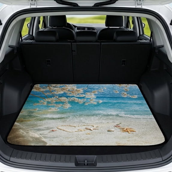 HUISEFOR Car Trunk Mat 29" x 39" Cargo Mat Rear Trunk Liner Scratchproof Cars Accessories Easy To Clean Universal Fit for Most Cars SUV, Beach Cherry Blossom