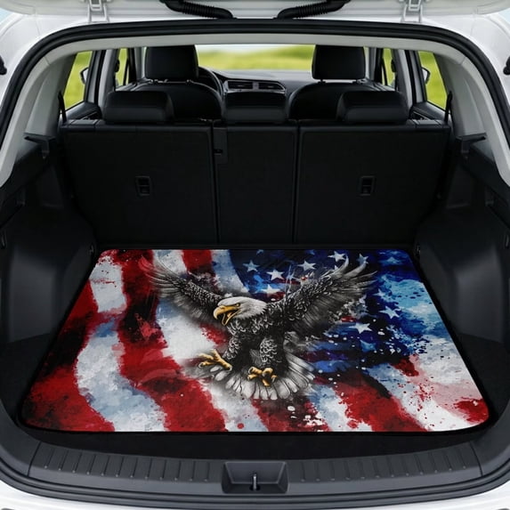 HUISEFOR Car Trunk Mat, Universal Car Trunk Mat 29" x 39", American Flag Bald Eagle Cargo Mat Rear Trunk Liner Scratchproof Non-Slip Universal Fit for Most Vehicle