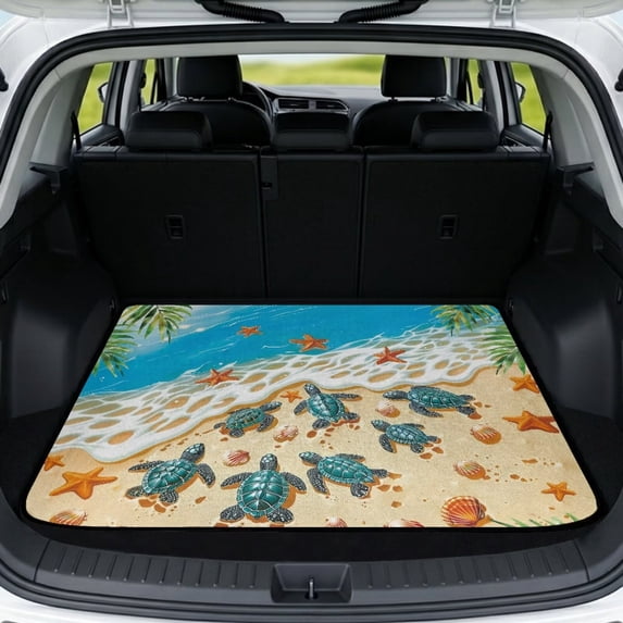 HUISEFOR Car Trunk Mat, Universal Car Trunk Mat 29" x 39", Beach Sea Turtles Cargo Mat Rear Trunk Liner Scratchproof Non-Slip Universal Fit for Most Vehicle