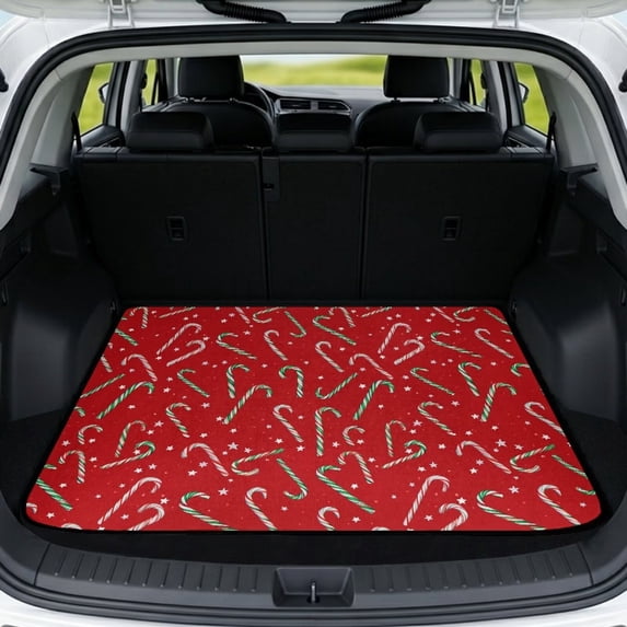 HUISEFOR Christmas Candy Cane Car Trunk Mat 29" x 39" Non-Slip Cargo Mat Rear Trunk Liner Removable Automotive Accessories Universal Fit for Most Vehicle