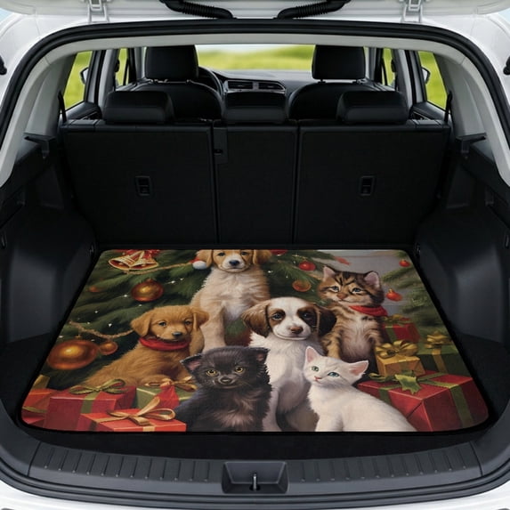 HUISEFOR Christmas Cat Print Car Trunk Mat 29" x 39", Waterproof Durable Rear Trunk Liner Universal Cargo Mat Fits for Most Cars and SUV