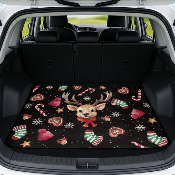 HUISEFOR Christmas Reindeer Bow Car Trunk Mat 29" x 39" Universal Cargo Liner Scratchproof, All Weather Full Protection Fits for Most Cars SUV