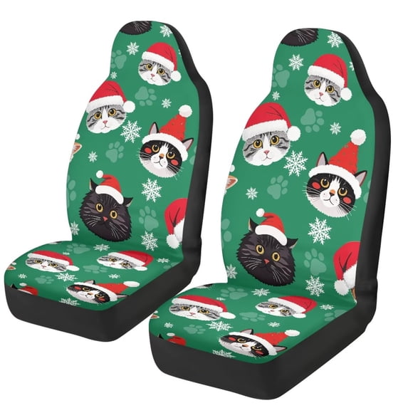 HUISEFOR Christmas Santa Cat Car Front Seat Covers Breathable Car Seat Covers Protector, Comfortable, Elastic, Soft, Anti Slip, Easy to Installation, Universal Fit for Most Cars SUV