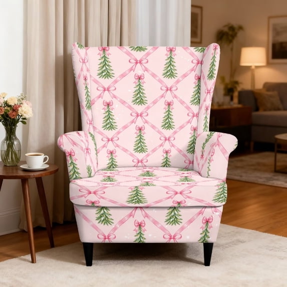 HUISEFOR Christmas Tree Wingback Chair Covers, Stretch Wing Chair Slipcovers, 2 Piece, Soft, 1 Wing Cover & 1 Cushion Cover, Furniture Protector for Living Room Wingback Sofa Chair