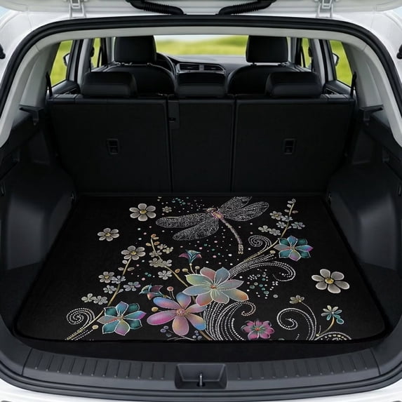 HUISEFOR Colorful Dragonfly Car Trunk Mat 29" x 39" Universal Cargo Mat Rear Trunk Liner Non-Slip Cars Accessories Scratchproof Universal Fit for Most Cars SUV