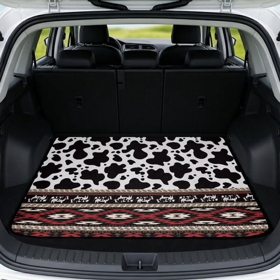 HUISEFOR Cow Print Aztec Tribal Car Trunk Mat 29" x 39" Scratchproof All Weather Trunk Protection Cargo Liner, Waterproof, Anti Slip, Easy Installation, Fits for Most Cars SUV