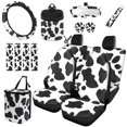 thumbnail image 1 of HUISEFOR Cow Print Car Seat Cover Full Set 15 Pieces for Most Truck SUV Steering Wheel Cover Seat Belt Cover Car Trash Can Air Vent Storage Bag Keychain Rear View Mirror Cover, 1 of 7