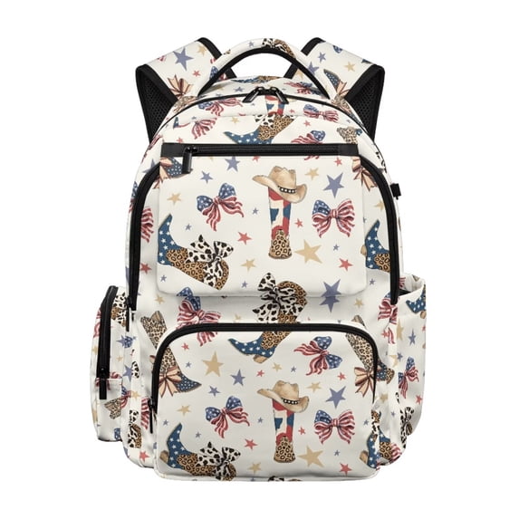HUISEFOR Cowboy Boots Bow School Backpack for Kids 17 Inch School Bag Backpack for School, Lightweight Flap Backpack with Side Pockets Breathable Shoulder Bookbag Ages 6-12 Back to School