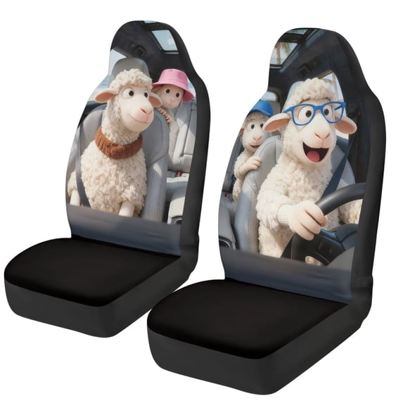 HUISEFOR Cute Sheep Car Seat Cover 2 Pack Breathable Car Front Seat Protector Elastic Polyester Cars Interior Accessories Fashion Fits for Cars SUV