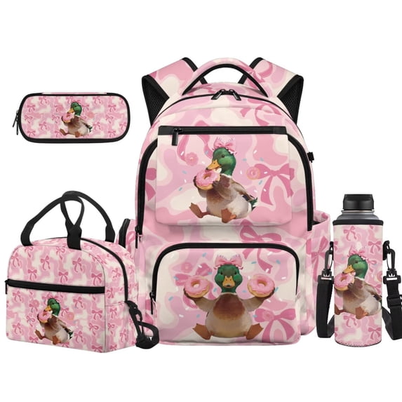 HUISEFOR Deer Camo Bow School Backpack Set 4 Pcs Lightweight Breathable Schoolbag with Lunch Box Pencil Case Water Bottle Holder 17 Inch for Elementary School 2nd-3rd Grade