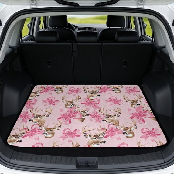 HUISEFOR Deer Pink Bow Car Trunk Mat for Women 29" x 39" Scratchproof Cargo Mat Rear Trunk Liner Non-Slip Cars Accessories Full Protection Fits for Most Cars