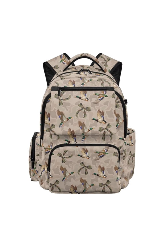 Duck Camo Bow School Bag for Kids 17 Inch Large Capacity School Bag with Padded Straps Front Zipper Pocket, Lightweight Flap Backpack Comfortable Laptop Bags Back to School