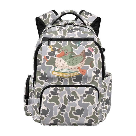 HUISEFOR Duck Camo School Backpack for Kids 17 Inch School Bag Backpack for School, Large Capacity Flap Backpack with Adjustable Shoulder Strap Ages 6-12 Back to School