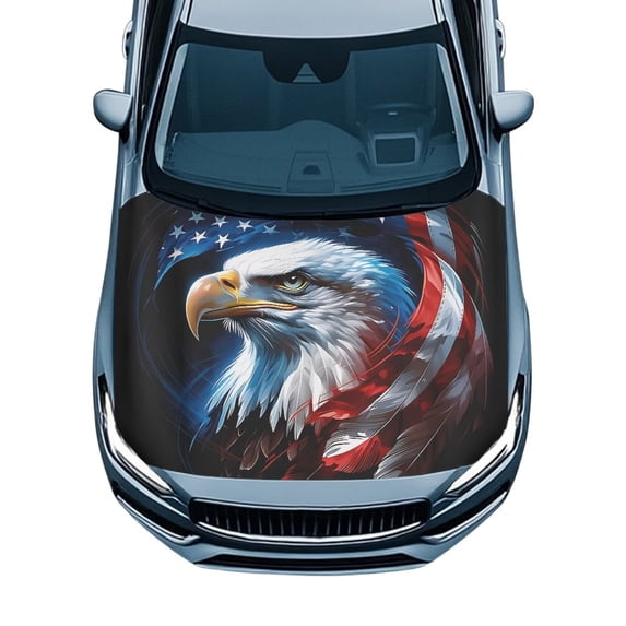 HUISEFOR Eagle American Flag Car Hood Cover All-Season Protection Car Hood Cover Protector Personalized Easy to Install and Clean Universal Fit for Cars SUV