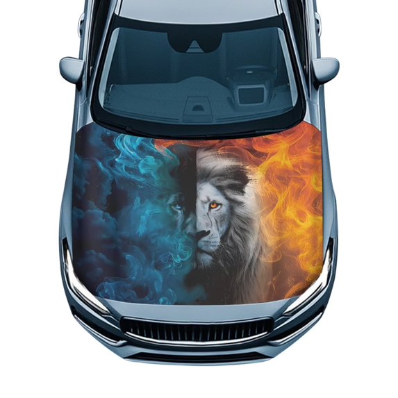 HUISEFOR Fire Ice Lion Car Hood Cover All-Season Protection Car Hood Cover Protector Personalized Can be Washed Decorate Accessories Universal Fit for Cars