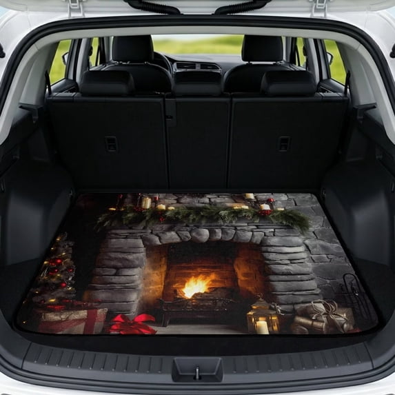 HUISEFOR Fireplace Car Trunk Mat 29" x 39" Anti Slip Scratchproof All Weather Trunk Protection Cargo Liner Easy To Clean Vehicle Interior Accessories Suitable for Most Cars