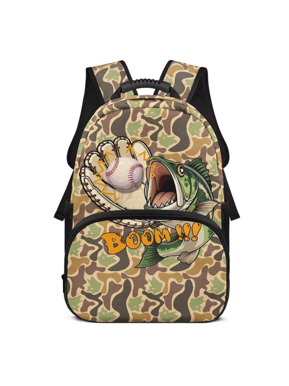 Fish Camo Backpack for School Kids Girls Large Capacity School Bag, 17 Inches Kids Backpacks Breathable Lightweight School Backpack Ages 6-12 Back to School