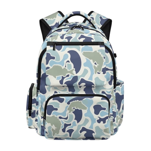 HUISEFOR Fish Camo School Backpack for Boys 17 Inch Large Capacity Bookbag with Adjustable Shoulder Strap, Lightweight School Bag Waterproof College Students Backpacks Age 6-18