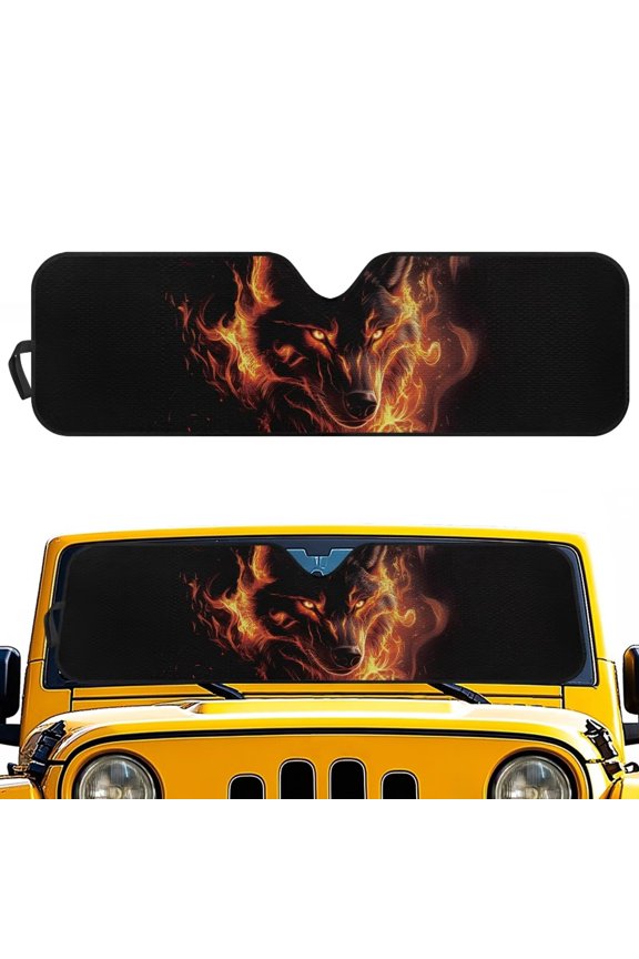 Flame Wolf Windshield Sun Shade for 2018-2025 Jeep Wrangler JL JLU & 2020-2025 Jeep Gladiator, Heat Protection Car Sun Shade Windshield Keep Vehicle Cool