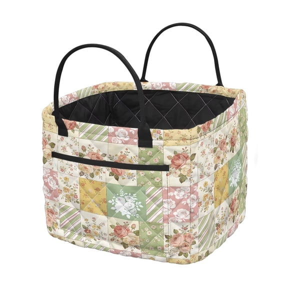 HUISEFOR Flower Patchwork Quilted Laundry Basket for Bedroom Lightweight Storage Bins for Toys, Books, Towels with Handles Gift Baskets with Handles Room Decor for Living Room