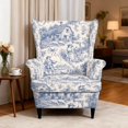 thumbnail image 1 of HUISEFOR French Country Wingback Chair Covers, Toile de jouy Wingback Armchair Slipcover, 2 Piece, 1 Wing Cover & 1 Cushion Cover, Anti‑Scratch, Easy to Install, Furniture Protector, 1 of 7