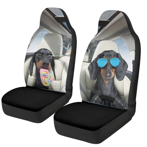 HUISEFOR Funny Dachshund Car Front Seat Covers Breathable Soft Car Seat Covers Front Seats Only Easy to Installation Universal Size Fit for Most Cars SUV
