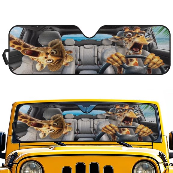 HUISEFOR Funny Giraffe Windshield Sunshade Sun Visor for UV Rays & Heat Protection, Suitable for Wrangler, Compass, Gladiator & Renegade
