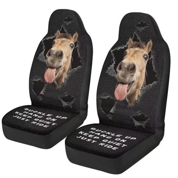 HUISEFOR Funny Horse Front Seat Covers Soft Comfortable Car Front Seat Covers 2 Pieces Breathable Non Slip Cars Accessories Easy to Installation Universal for Cars SUV