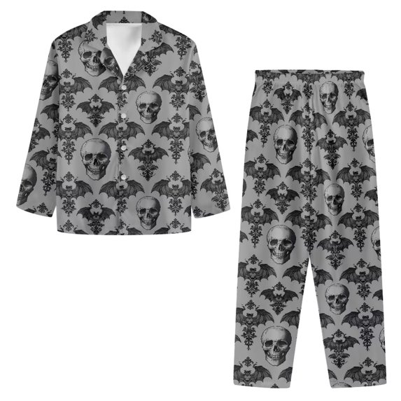 HUISEFOR Gothic Skull Pajamas for Women, Women'S Pajamas Set, Loungewear, Elastic Stretchy, Breathable Fabric, Long Pants with Pockets, Fit XS-4XL, Ideal for Daily Wear, Maternity, Postpartum
