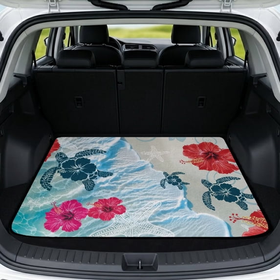 HUISEFOR Hibiscus Flower Car Trunk Mat Non-Slip Car Trunk Mat Scratchproof Cars Accessories Full Protection Universal Fit for Most Cars