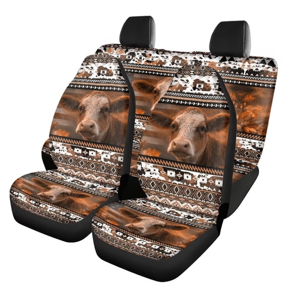 HUISEFOR Highland Cow Car Seat Cover Set Breathable Comfortable 4 Piece Car Seat Cover Full Set Anti Slip Fashion Car Accessories Universal Fit for Most Cars SUVs