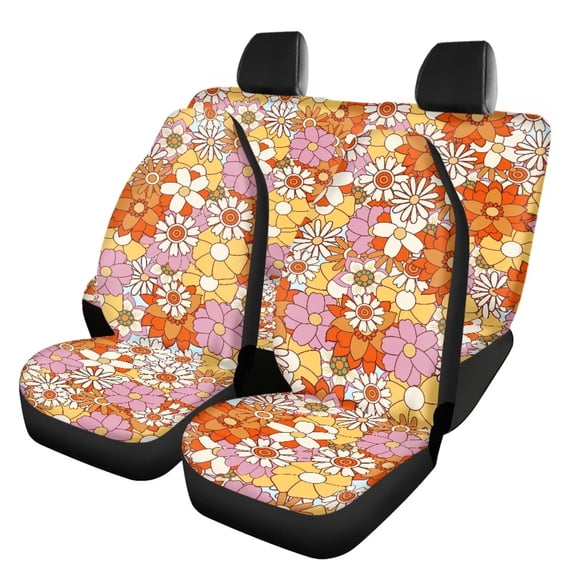 HUISEFOR Hippie Flower Car Seat Cover Set Breathable Non Slip Front and Back Seat Covers Protectors Elastic Car Accessories Comfortable Universal Fit for Most Cars SUVs